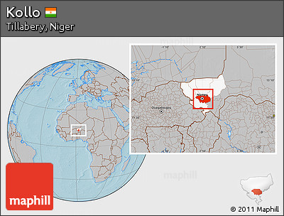 Gray Location Map of Kollo, highlighted parent region, hill shading