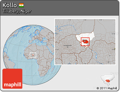 Gray Location Map of Kollo, highlighted parent region, hill shading