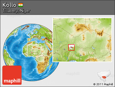 Physical Location Map of Kollo, highlighted parent region, within the entire country