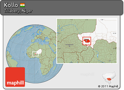 Savanna Style Location Map of Kollo, highlighted country, hill shading