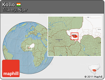 Savanna Style Location Map of Kollo, highlighted country, hill shading