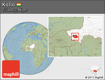 Savanna Style Location Map of Kollo, highlighted country, hill shading