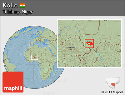 Savanna Style Location Map of Kollo, hill shading