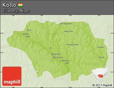 Physical Map of Kollo, lighten