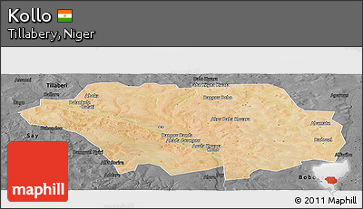 Satellite Panoramic Map of Kollo, darken, desaturated