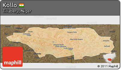 Satellite Panoramic Map of Kollo, darken
