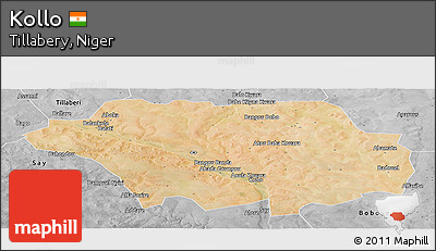 Satellite Panoramic Map of Kollo, desaturated
