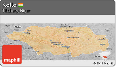 Satellite Panoramic Map of Kollo, desaturated