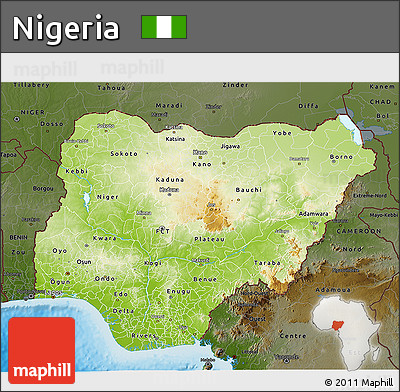 Physical 3D Map of Nigeria, darken, land only