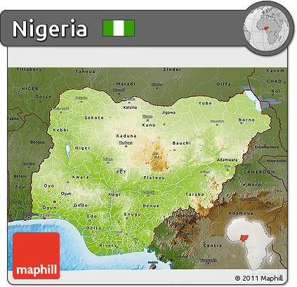 Physical 3D Map of Nigeria, darken, land only