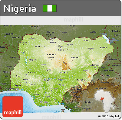 Physical 3D Map of Nigeria, darken, land only