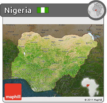 Satellite 3D Map of Nigeria, darken