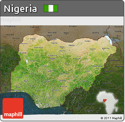 Satellite 3D Map of Nigeria, darken
