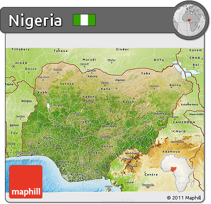 Satellite 3D Map of Nigeria, physical outside
