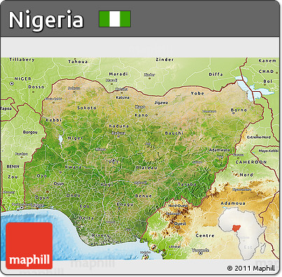 Satellite 3D Map of Nigeria, physical outside
