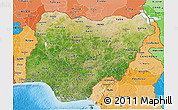 Satellite 3D Map of Nigeria, political shades outside