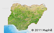 Satellite 3D Map of Nigeria, single color outside, shaded relief sea