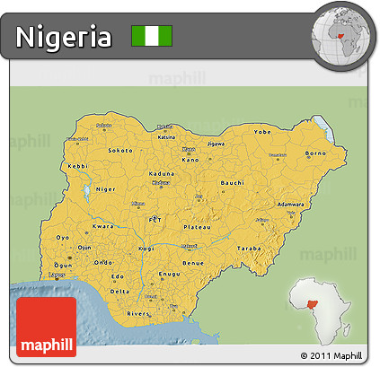 Savanna Style 3D Map of Nigeria, single color outside