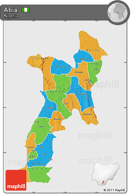 Political Map of Abia, single color outside