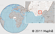 Gray Location Map of Onicha, highlighted country, hill shading