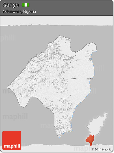Gray 3D Map of Ganye, single color outside