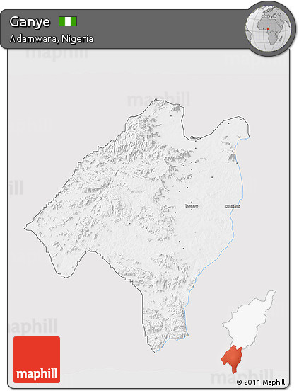 Silver Style 3D Map of Ganye, single color outside