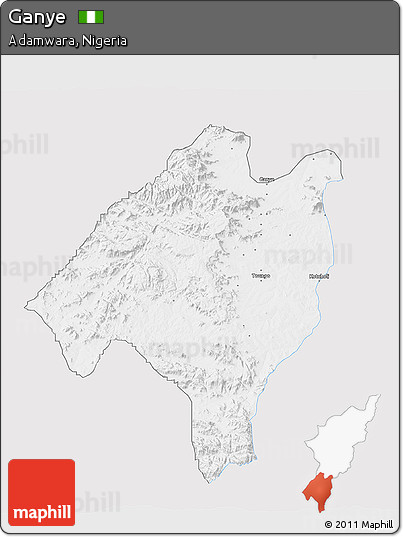Silver Style 3D Map of Ganye, single color outside