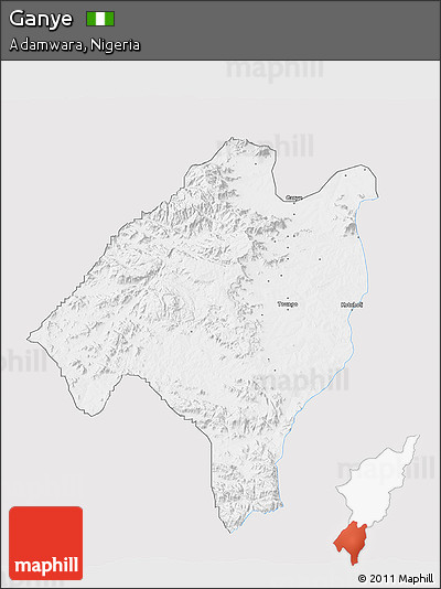 Silver Style 3D Map of Ganye, single color outside