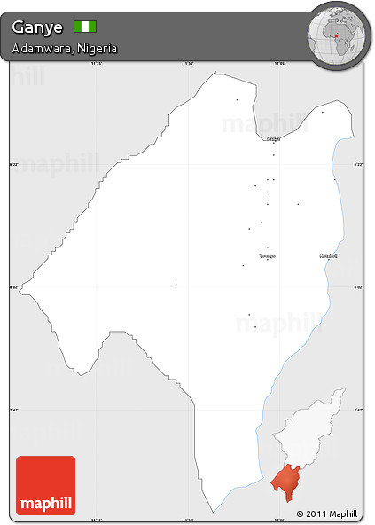 Silver Style Simple Map of Ganye, single color outside