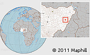 Gray Location Map of Guyuk, highlighted country, hill shading