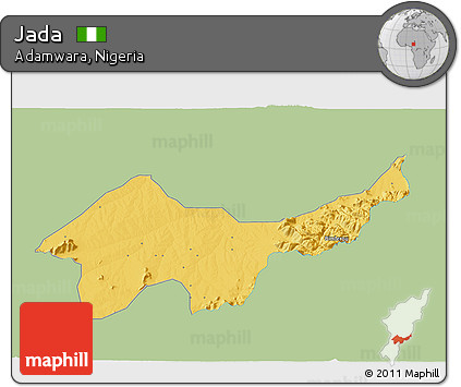 Savanna Style 3D Map of Jada, single color outside