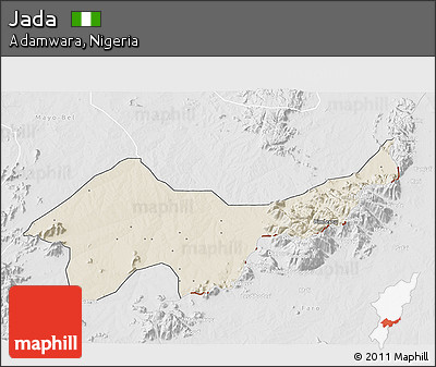 Shaded Relief 3D Map of Jada, lighten, desaturated
