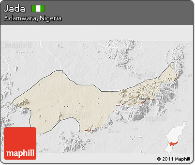 Shaded Relief 3D Map of Jada, lighten, desaturated
