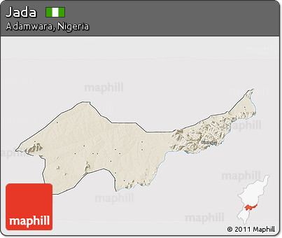 Shaded Relief 3D Map of Jada, single color outside