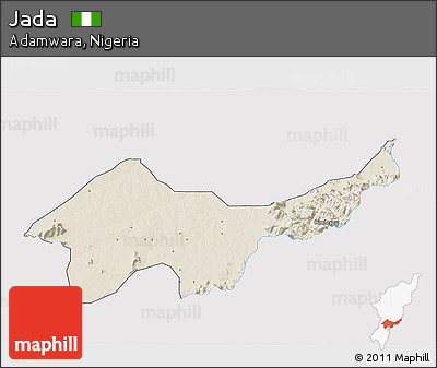 Shaded Relief 3D Map of Jada, single color outside
