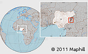 Gray Location Map of Jada, highlighted country, highlighted parent region, within the entire country, hill shading