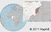 Gray Location Map of Jada, highlighted country, highlighted parent region, hill shading