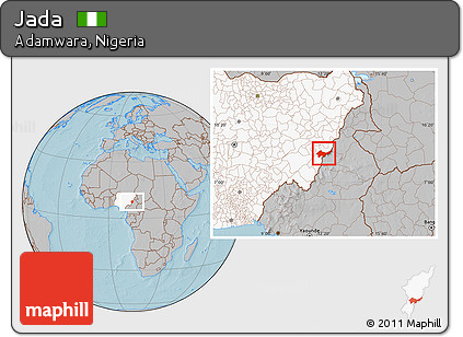 Gray Location Map of Jada, highlighted country, hill shading