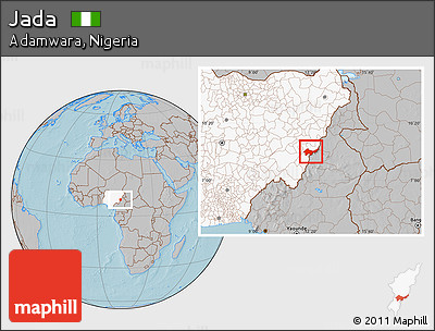 Gray Location Map of Jada, highlighted country, hill shading