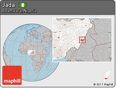 Gray Location Map of Jada, highlighted country, hill shading
