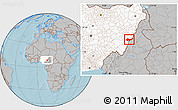 Gray Location Map of Jada, highlighted country, hill shading
