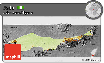 Physical Panoramic Map of Jada, darken, desaturated