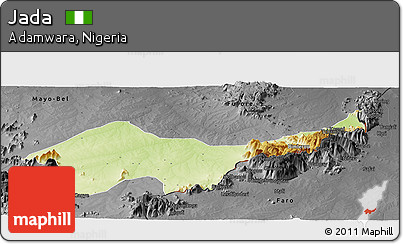 Physical Panoramic Map of Jada, darken, desaturated