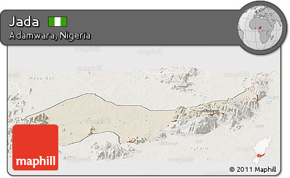 Shaded Relief Panoramic Map of Jada, lighten