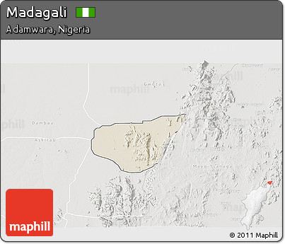Shaded Relief 3D Map of Madagali, lighten, semi-desaturated