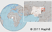 Gray Location Map of Madagali, highlighted country, highlighted parent region, within the entire country, hill shading