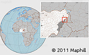 Gray Location Map of Madagali, highlighted country, highlighted parent region, hill shading