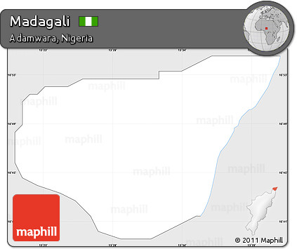 Silver Style Simple Map of Madagali, single color outside