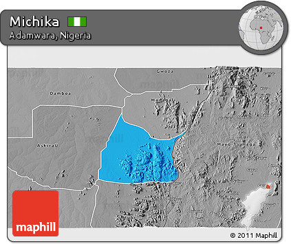 Political 3D Map of Michika, desaturated