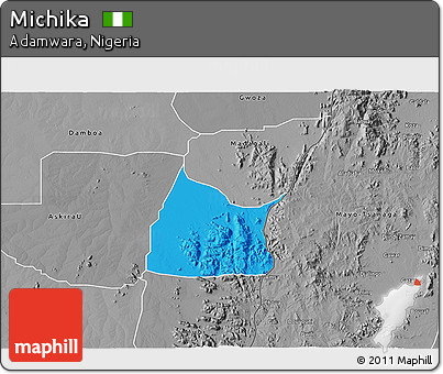 Political 3D Map of Michika, desaturated